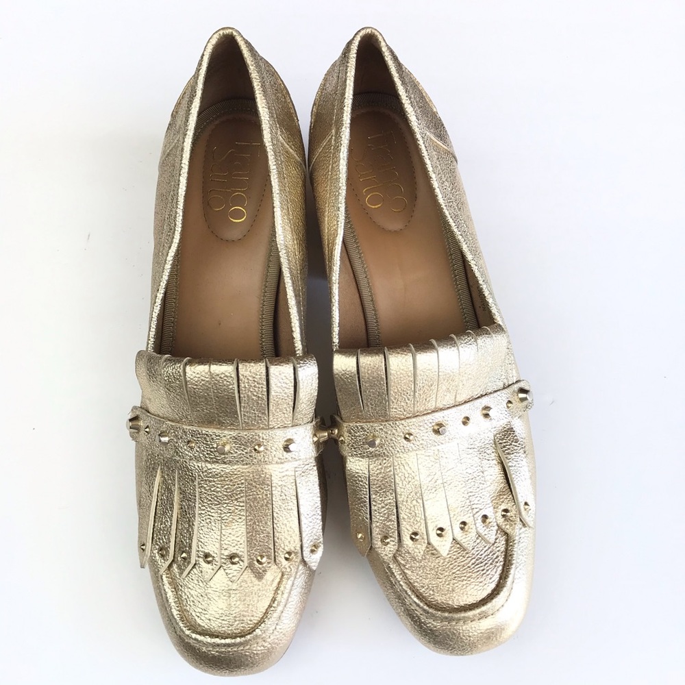 Franco Sarto Lauryn Gold Chunky Heel Loafers - Picture 2 of 8